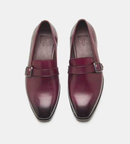 Hand-Welted Burgundy Strap Loafers
