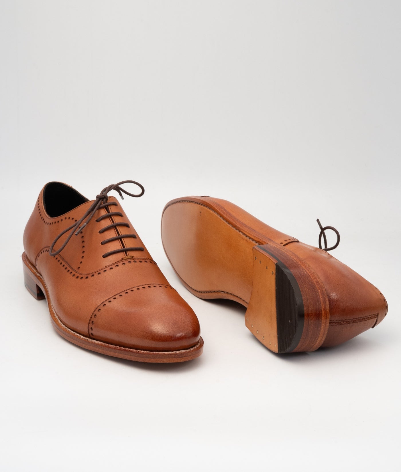 Hand-Welted Tan Captoe Oxfords with Punches