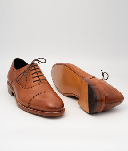 Hand-Welted Tan Captoe Oxfords with Punches
