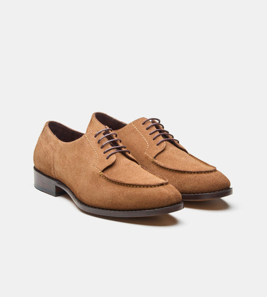 Hand-Welted Tan Suede Split Toe Derby