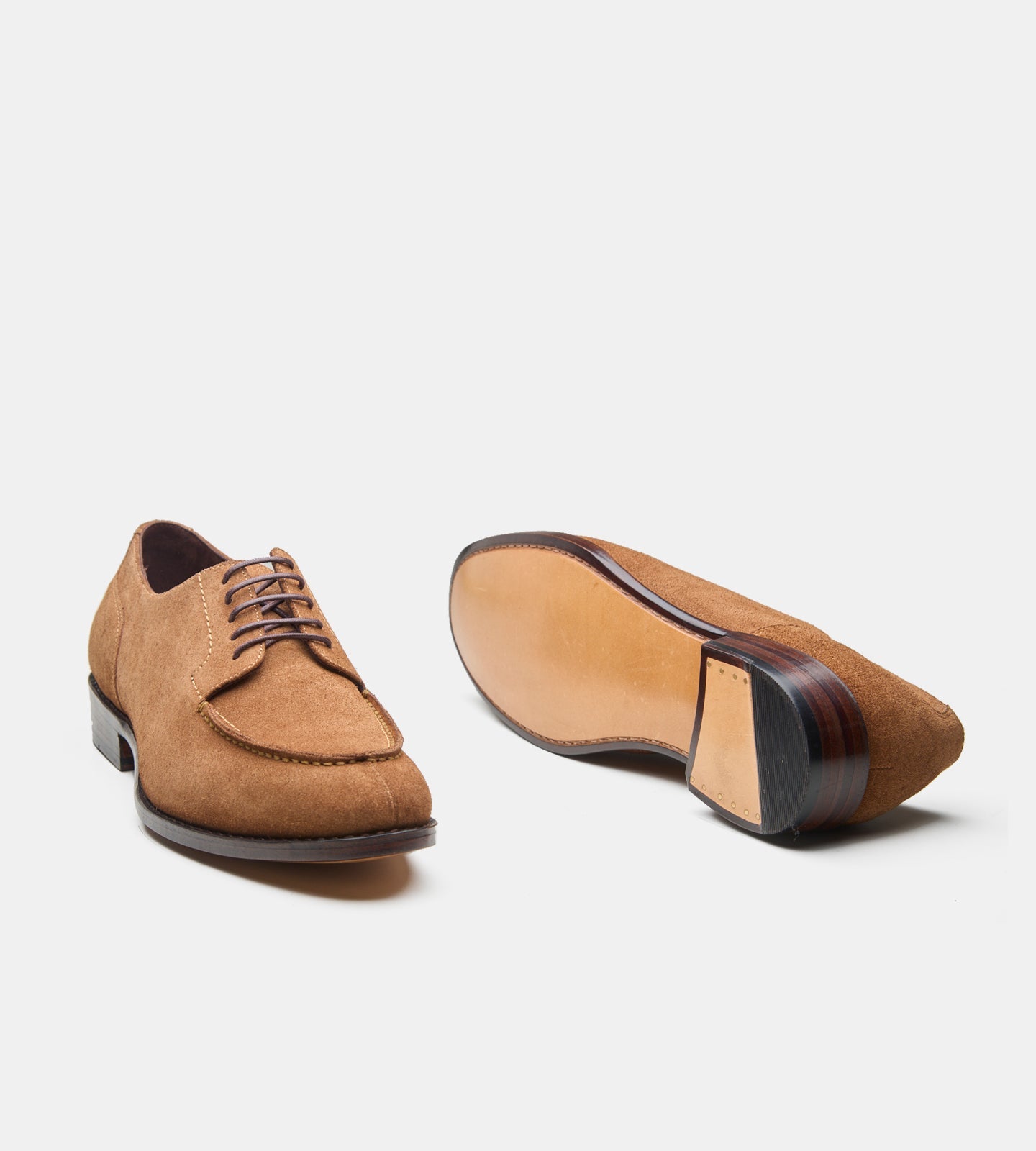Hand-Welted Tan Suede Split Toe Derby
