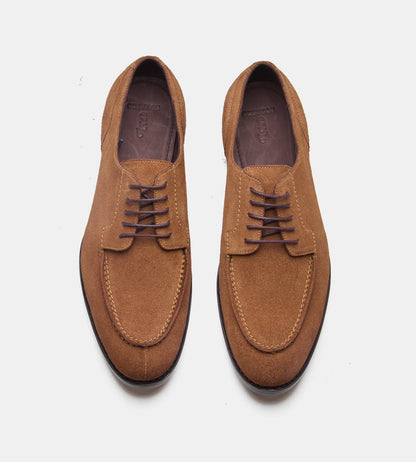 Hand-Welted Tan Suede Split Toe Derby