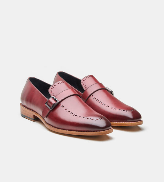 Hand-Welted Burgundy Strap Loafer