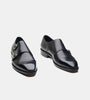 Hand-Welted Chisel Cap Toe Black Double Strap Monk