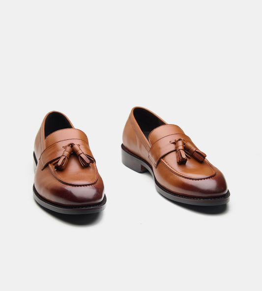 Hand-Welted Cognac Tassel Loafer