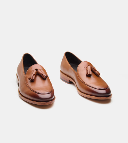 Hand-Welted Tan Belgian Tassel Loafer