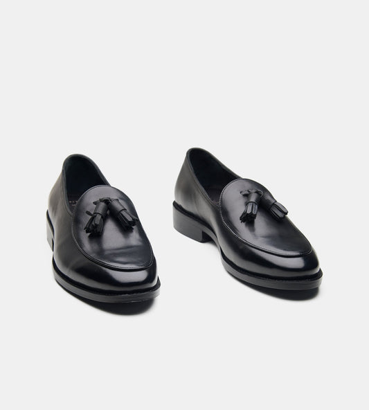 Hand-Welted Black Belgian Tassel Loafer