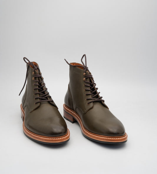 Hand-Welted Olive Plain Toe Boot