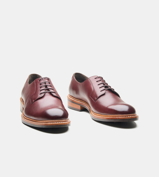 Hand-Welted Burgundy Plain Toe Blucher