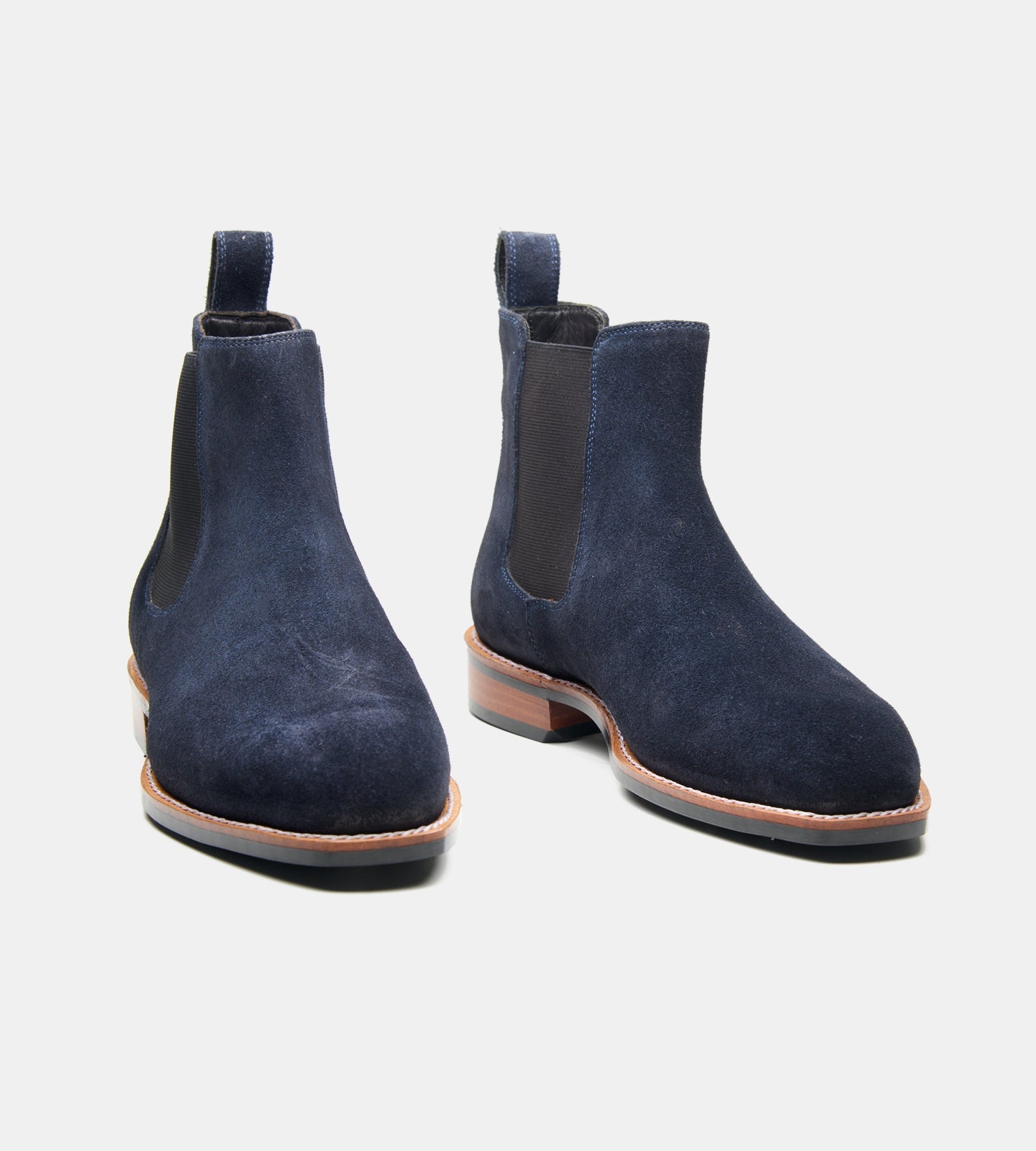 Hand-Welted Navy Suede Chisel Toe Chelsea Boot