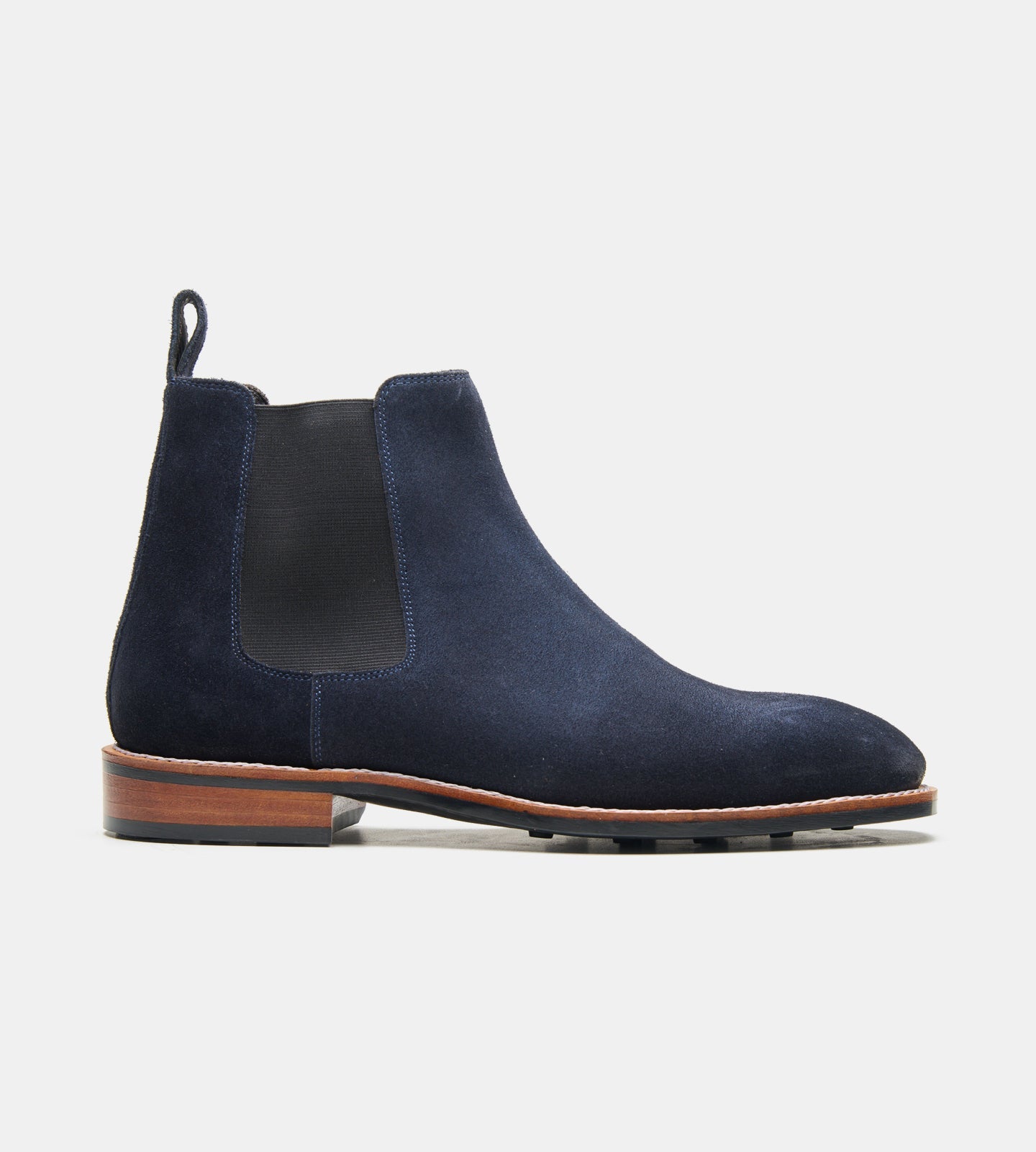 Hand-Welted Navy Suede Chisel Toe Chelsea Boot