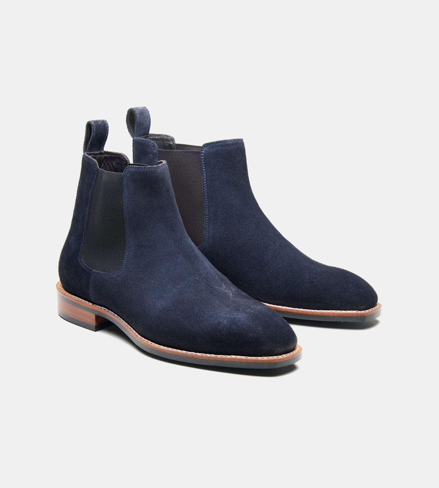 Hand-Welted Navy Suede Chisel Toe Chelsea Boot