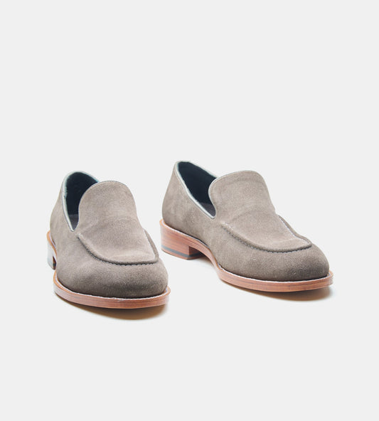 Hand-Welted Grey Suede Slip Ons