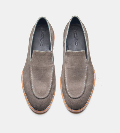 Hand-Welted Grey Suede Slip Ons