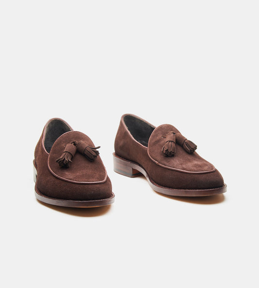 Hand-Welted Brown Suede Belgian Tassel Loafer