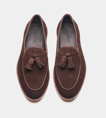 Hand-Welted Brown Suede Belgian Tassel Loafer