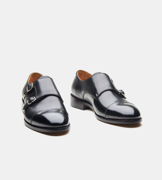 Blake Stitched Black Double Monk Strap shoe