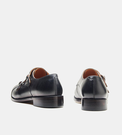 Blake Stitched Black Double Monk Strap shoe