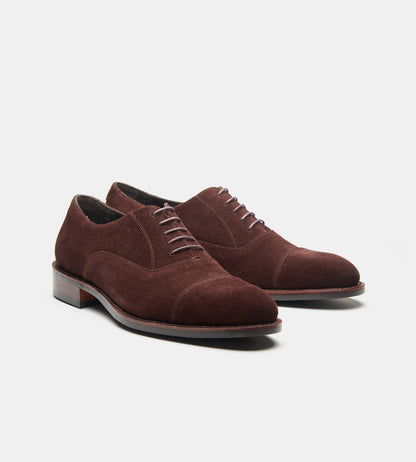 Classic Hand-Welted Brown Suede Captoe Oxfords
