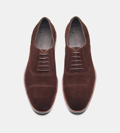 Classic Hand-Welted Brown Suede Captoe Oxfords