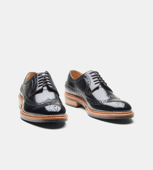 Hand-Welted Black Brush off Longwing Blucher Shoe
