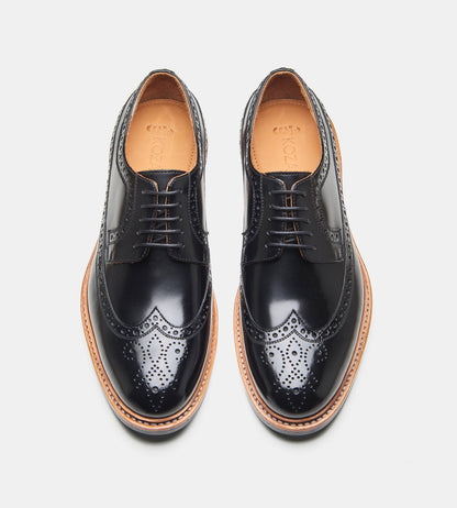 Hand-Welted Black Brush off Longwing Blucher Shoe