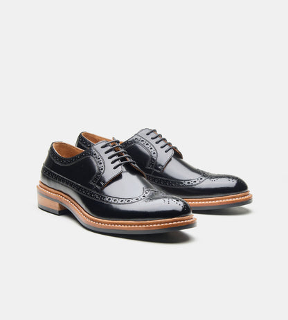 Hand-Welted Black Brush off Longwing Blucher Shoe