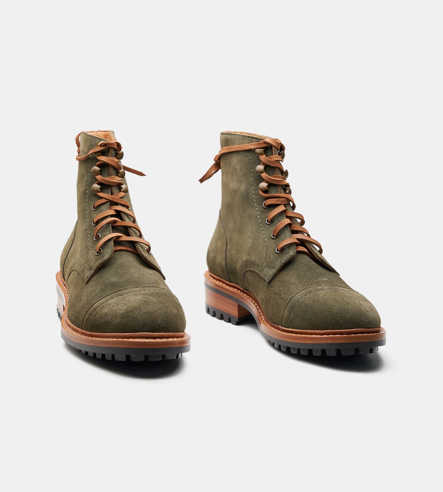 Hand Welted Olive Suede Captoe Boot