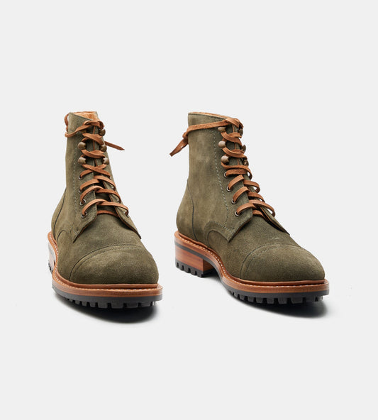 Hand Welted Olive Suede Captoe Boot