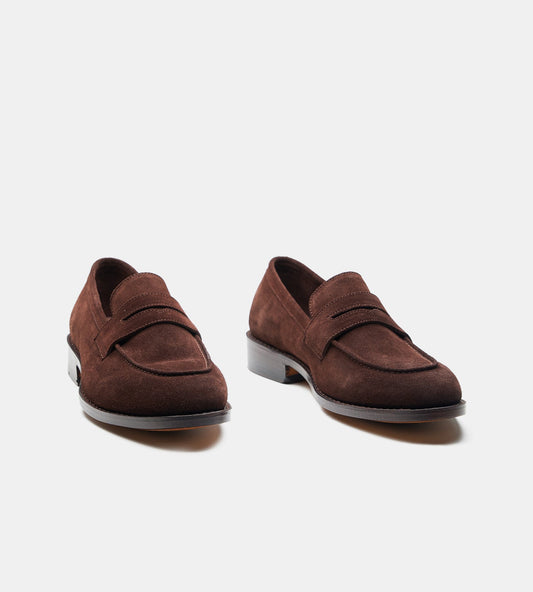 Hand-Welted Brown Suede Penny Loafer