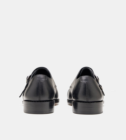 Hand-Welted Chisel Cap Toe Black Double Strap Monk