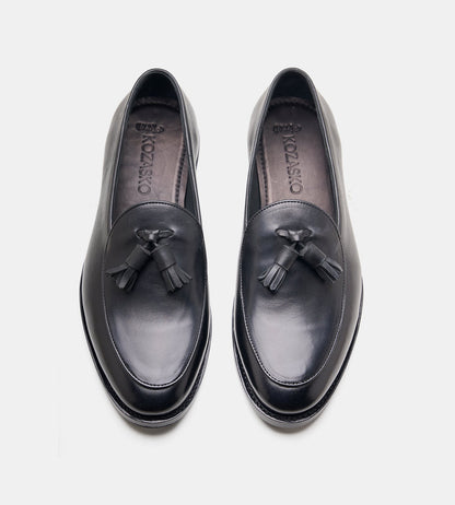 Hand-Welted Black Belgian Tassel Loafer