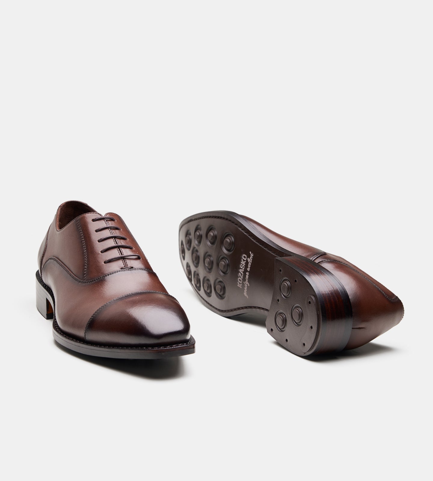 Hand-Welted Chisel Toe Brown Captoe Oxfords