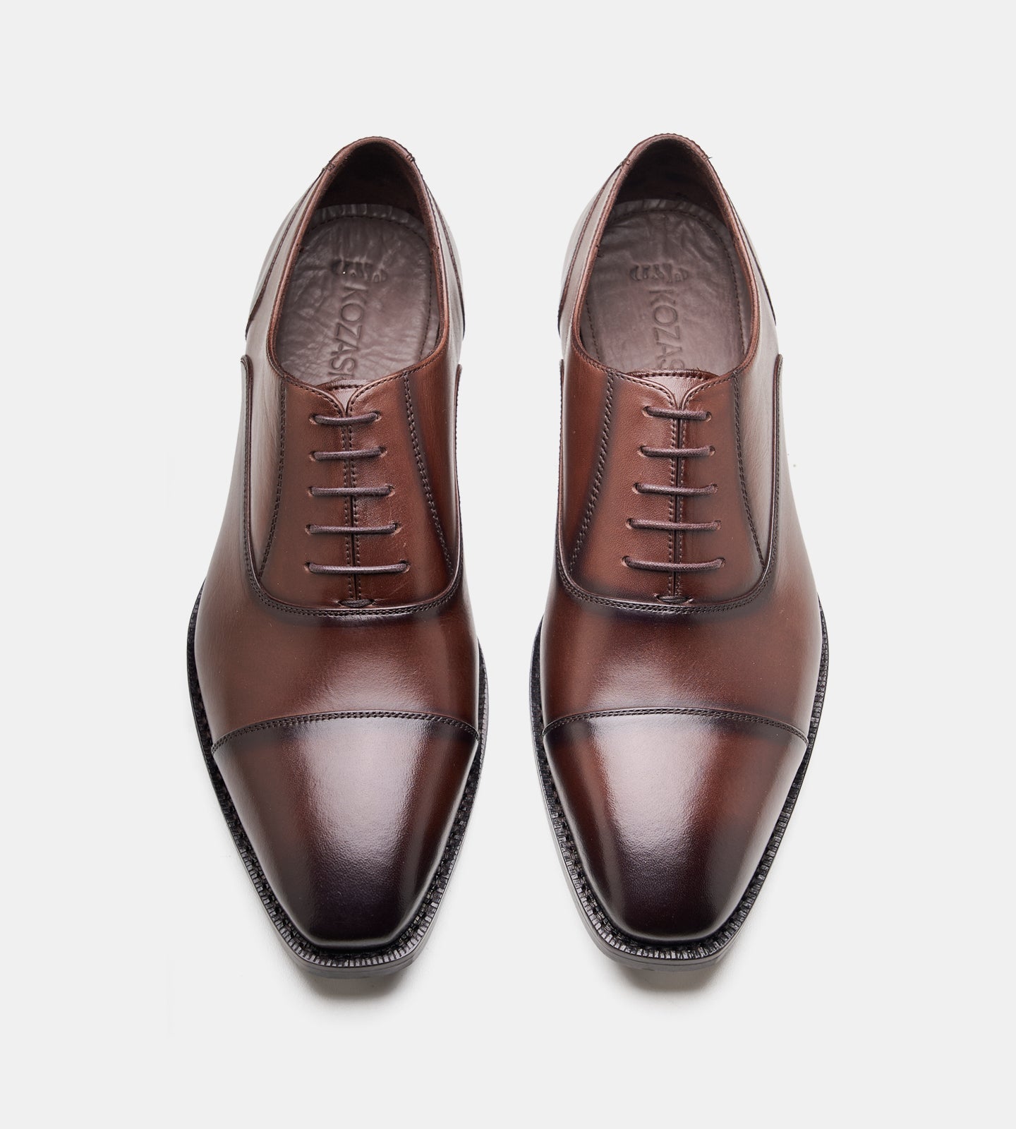 Hand-Welted Chisel Toe Brown Captoe Oxfords