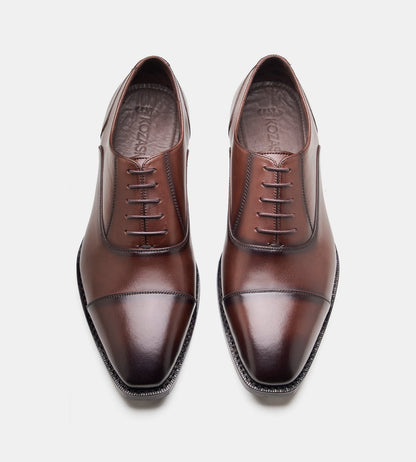 Hand-Welted Chisel Toe Brown Captoe Oxfords