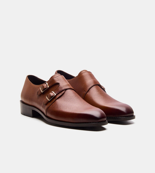 Hand-Welted Tan Waxy Milled Double Monk
