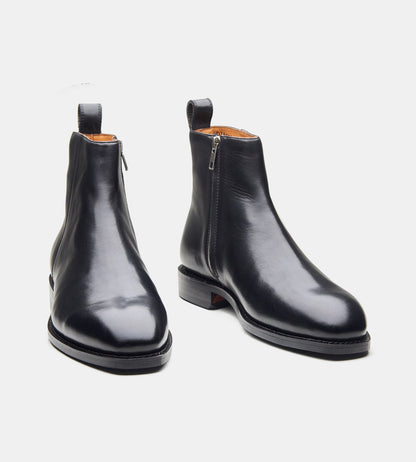 Hand-Welted Black Crust Zipper Chelsea Boot