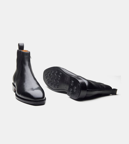 Hand-Welted Black Crust Zipper Chelsea Boot