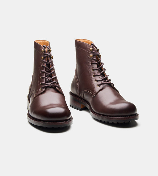 Hand-Welted Brown Plain Toe Work Boot